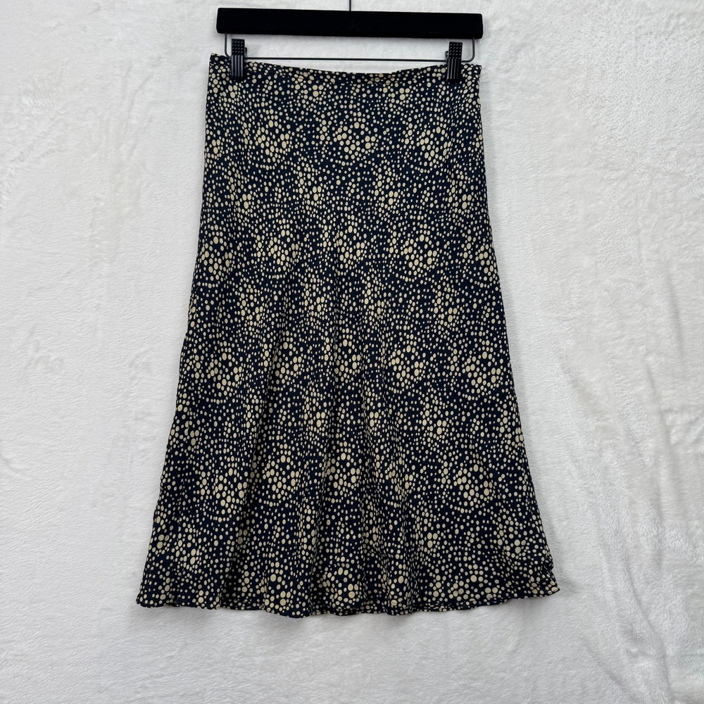 Charter Club Skirt Womens 4P Black Polka Dot Silk A-Line Midi Petite Career